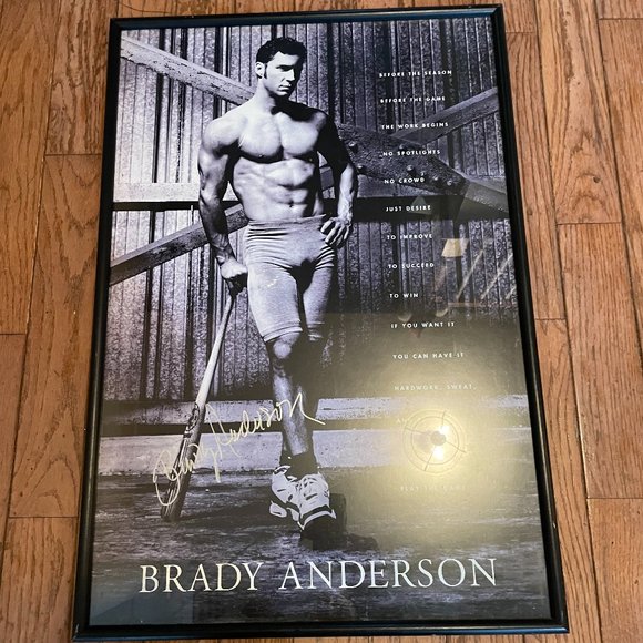 Vintage Signed & Framed Baltimore Orioles Brady Anderson Poster 31" x 21"